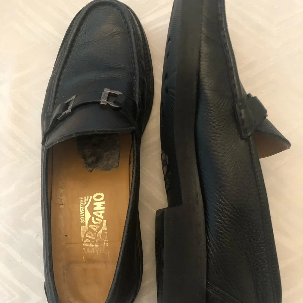 Salvatore Ferragamo Black Pebble Leather Bit Loafers